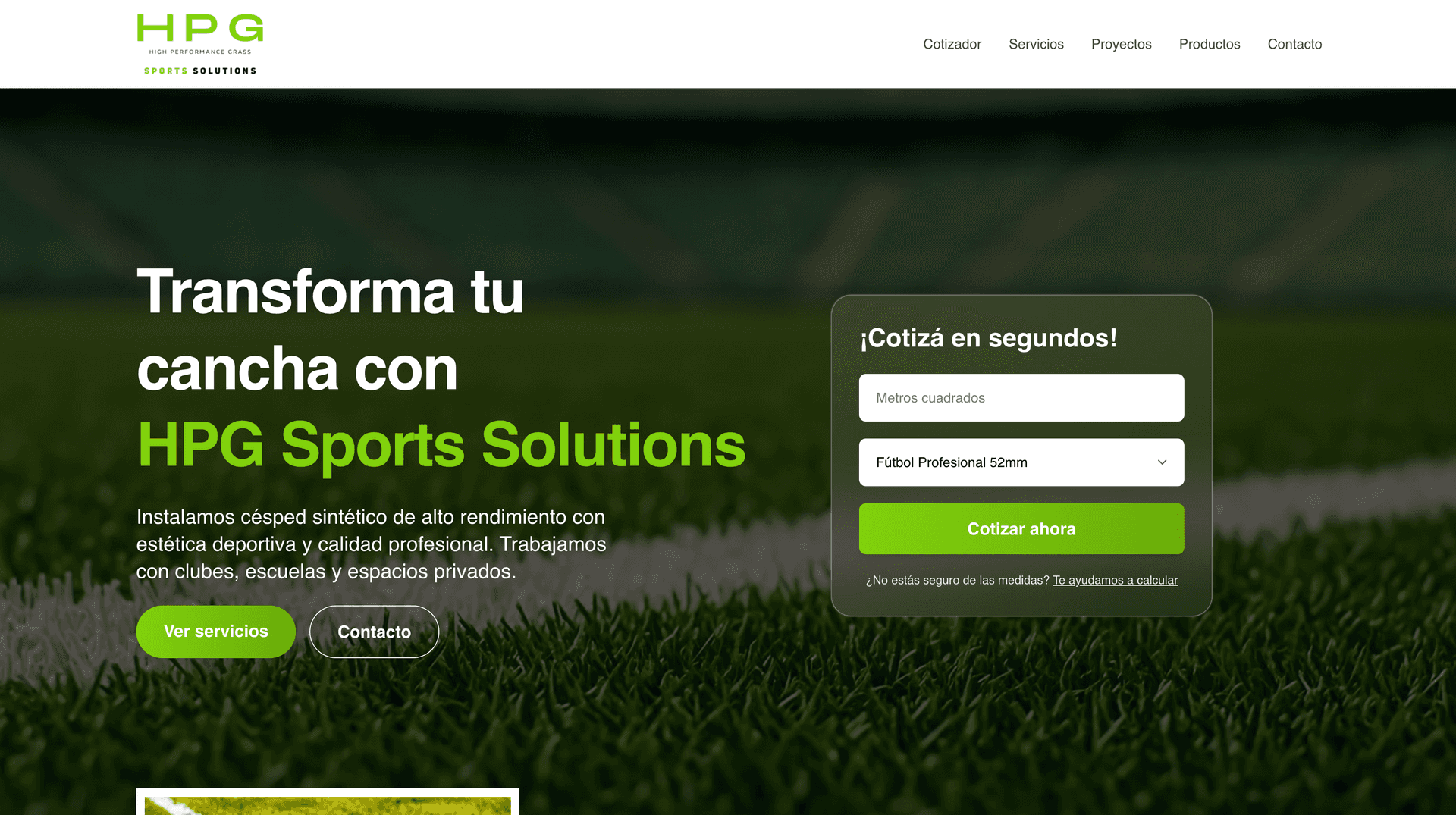 Homepage del sitio web de HPG Sports Solutions